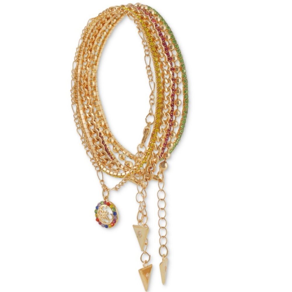 Guess Gold-Tone 6-Pc. Set Crystal Charm Bracelets - Gold